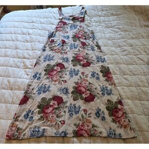Vintage F.L Malik Womens M Maxi Dress milkmaid Floral cottagecore linen blend 90